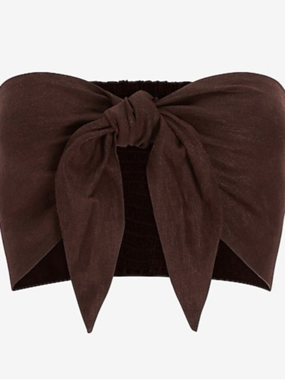 Express Linen-Blend Brown Tie-Front Bandeau - Picture 4 of 4